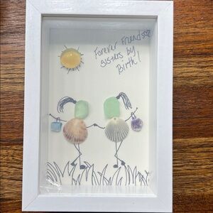 Handmade Sea Glass Art Forever Friends Sisters by Birth 1 of‑a‑Kind Framed Piece